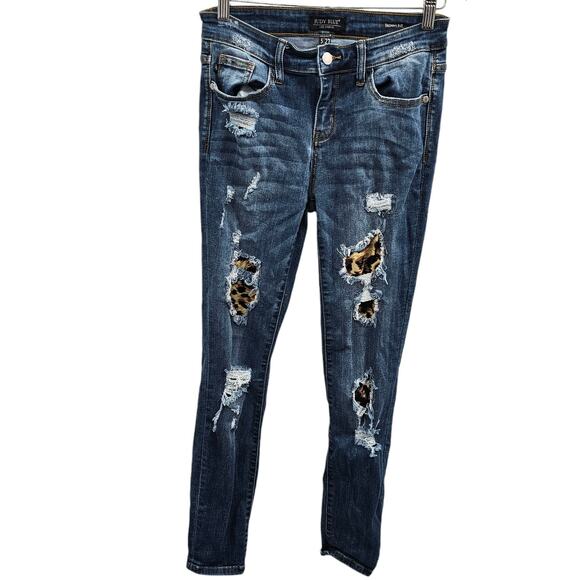 Judy Blue Jeans Womens Size 27 Blue Denim Skinny Distressed Ripped Cheetah - Picture 2 of 10